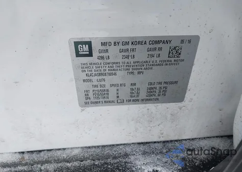 2016 Buick Encore from USA, damaged, VIN KL4CJASB9GB700946